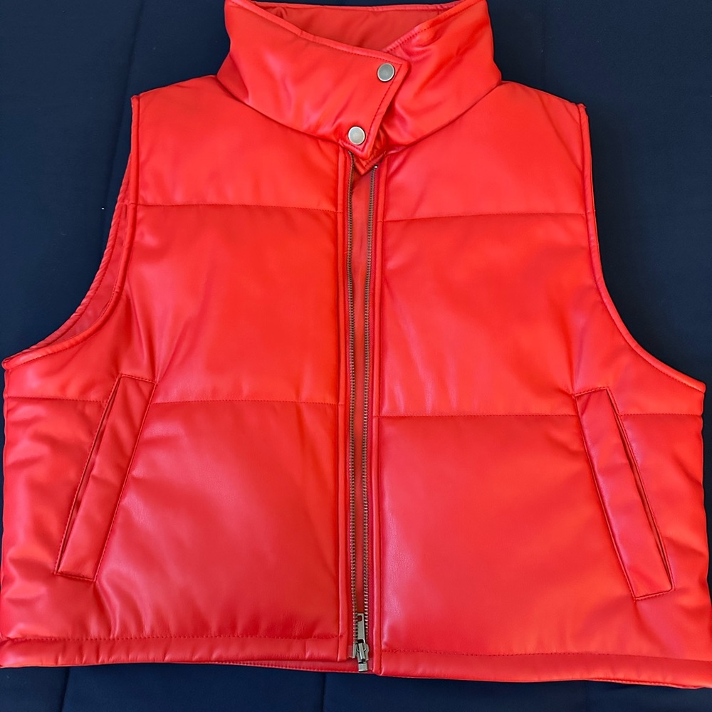 Red faux leather puffer vest from Anthropologie ❤️